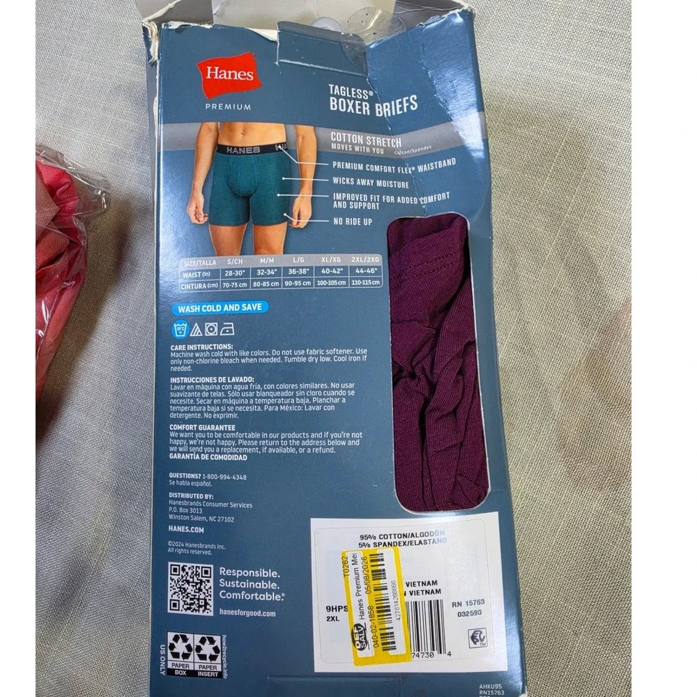 Hanes Premium Mens 5 Pack Stretch Boxer Briefs 2XL 44-46 Tagless Wicking Multi